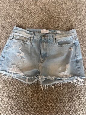 Frame Denim Light Wash Distressed Jean Shorts